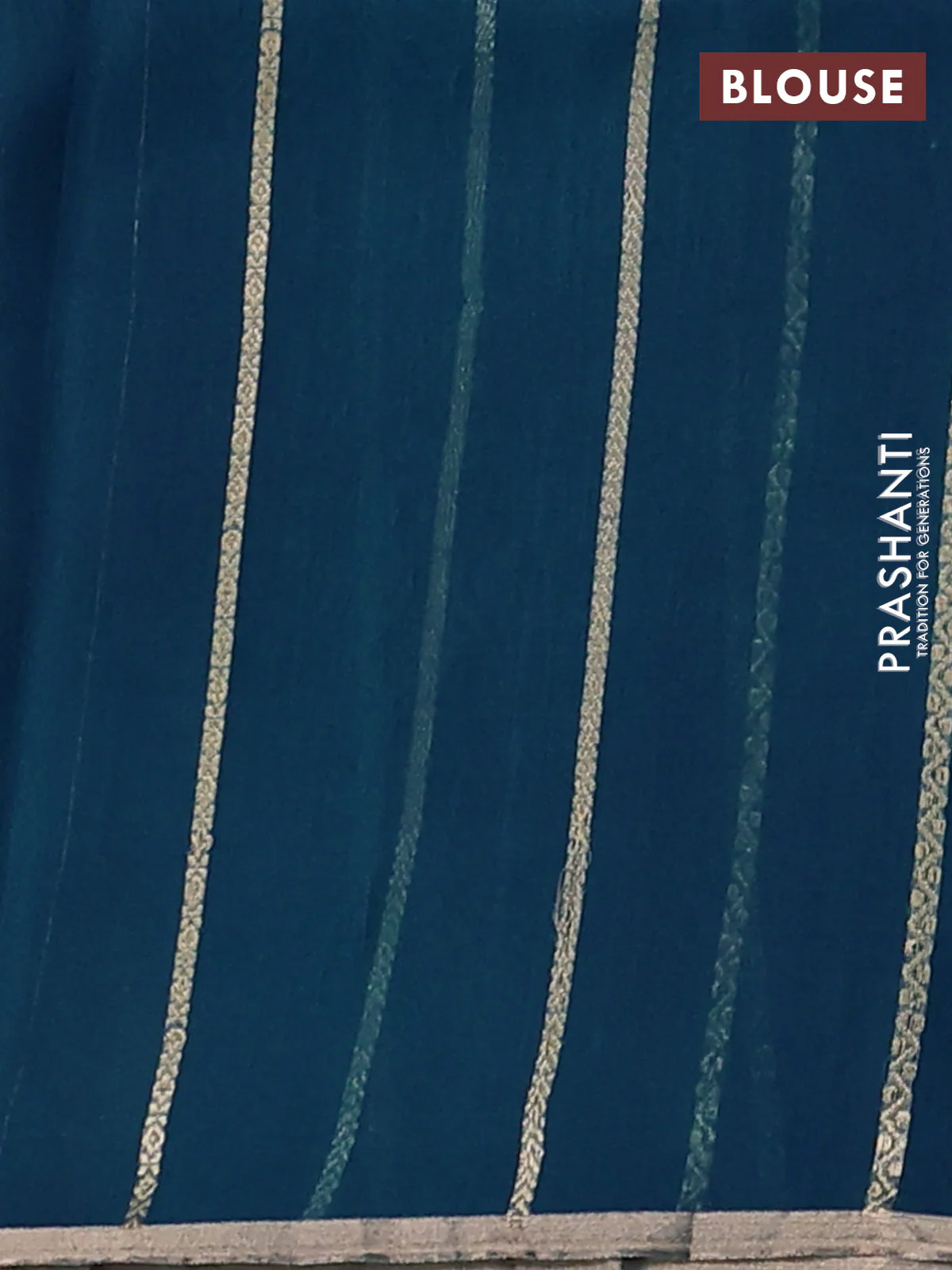 Banarasi organza silk saree peacock blue with allover silver & gold zari weaves and zari woven border - Image 3