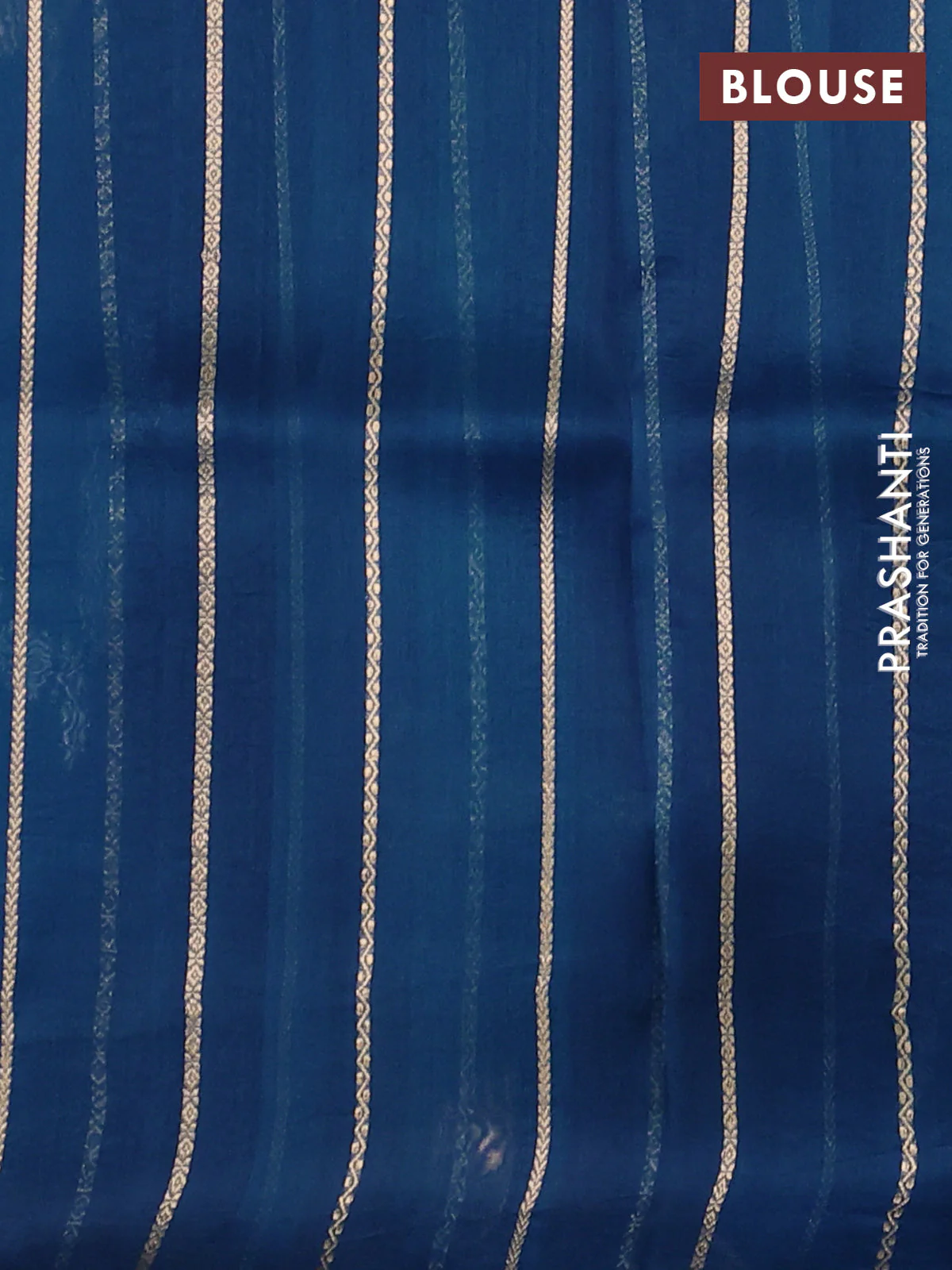 Banarasi organza silk saree peacock blue with allover silver & gold zari weaves and zari woven border - Image 3