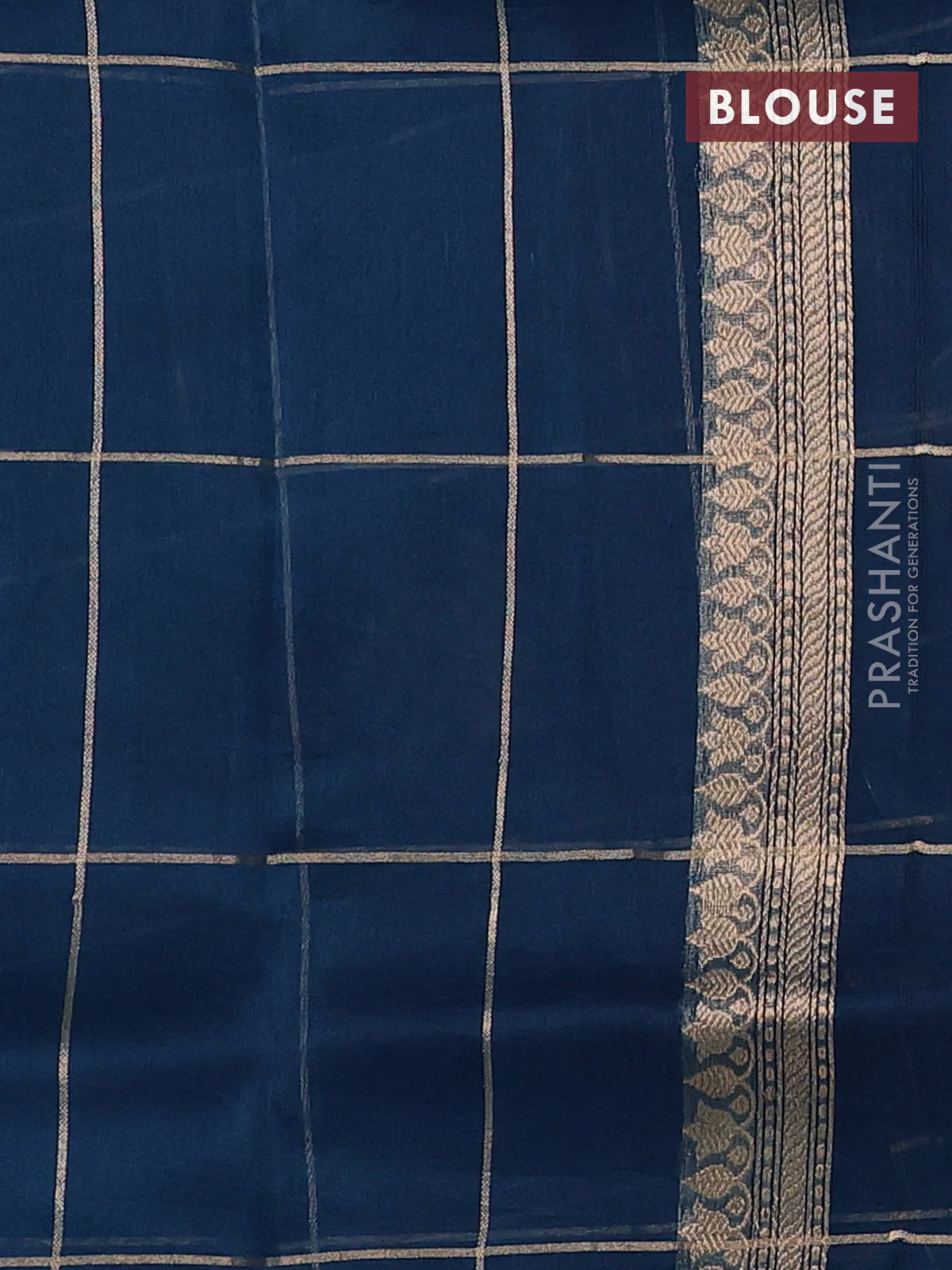 Banarasi organza silk saree peacock blue with allover zari checks & buttas and zari woven border - Image 3