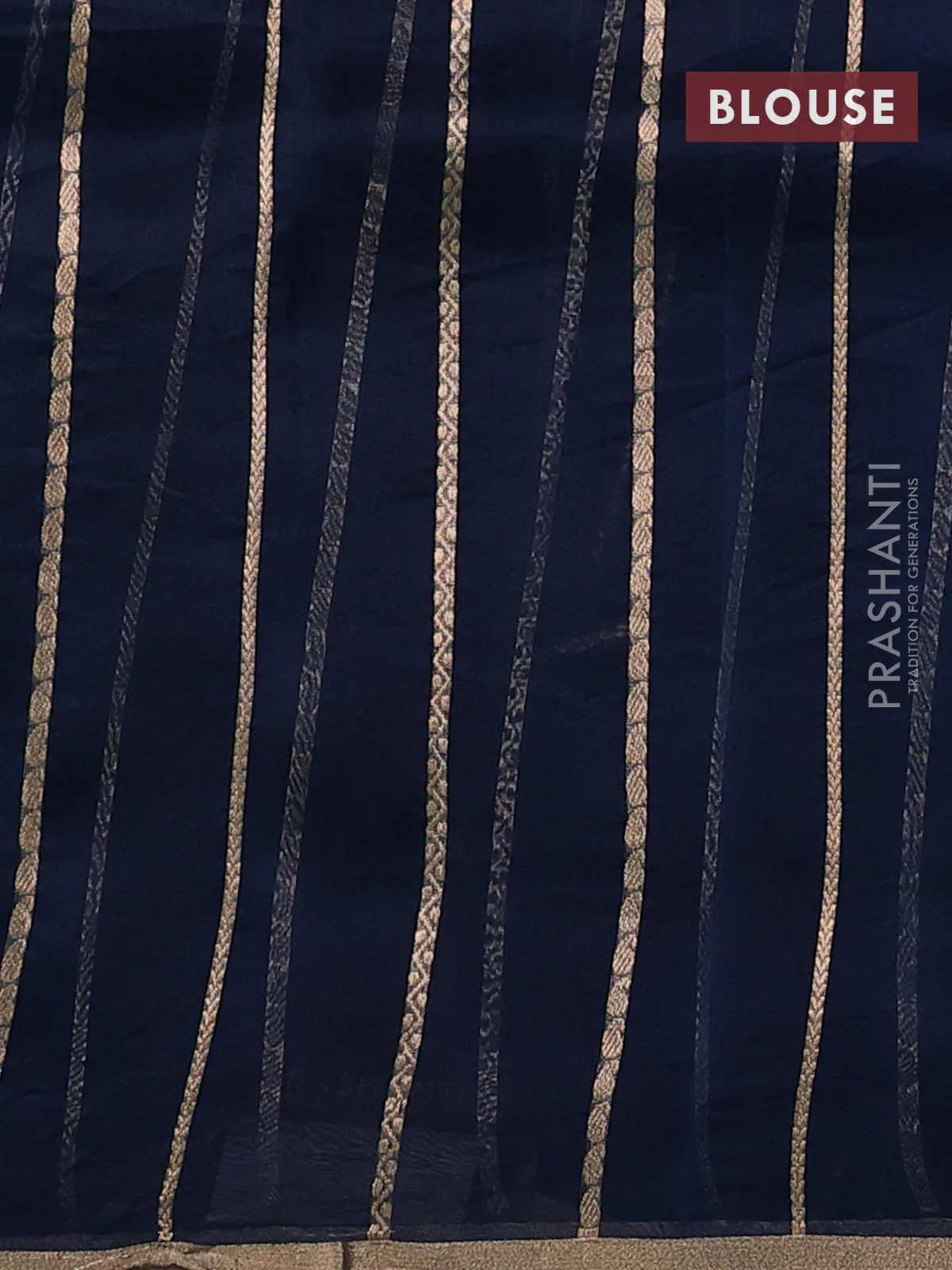 Banarasi organza silk saree peacock green with allover zari stripes pattern & butas and zari woven border - Image 3