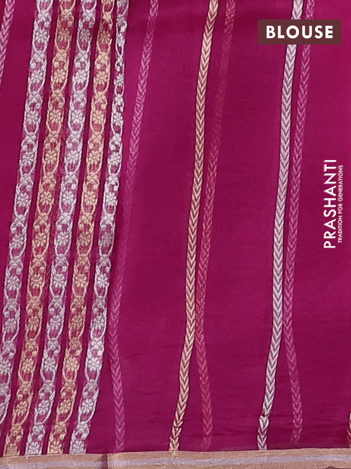 Banarasi organza silk saree pink with allover silver & gold zig zag zari weaves and zari woven border - Image 3