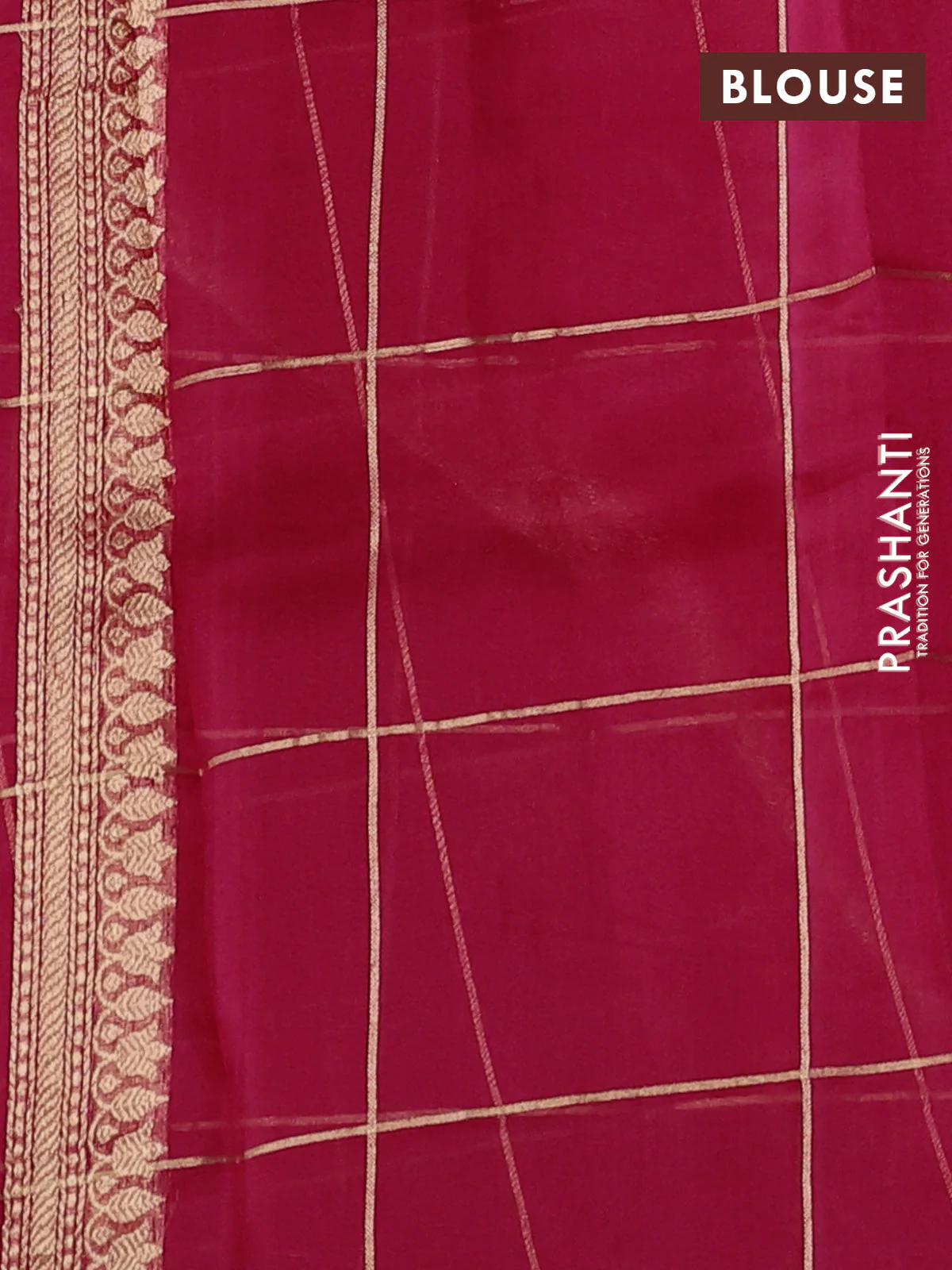 Banarasi organza silk saree pink with allover zari checks & buttas and zari woven border - Image 3