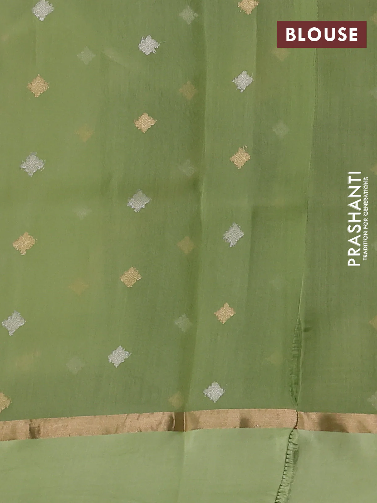 Banarasi organza silk saree pista green with allover silver & gold zari weaves and zari woven simple border - Image 3