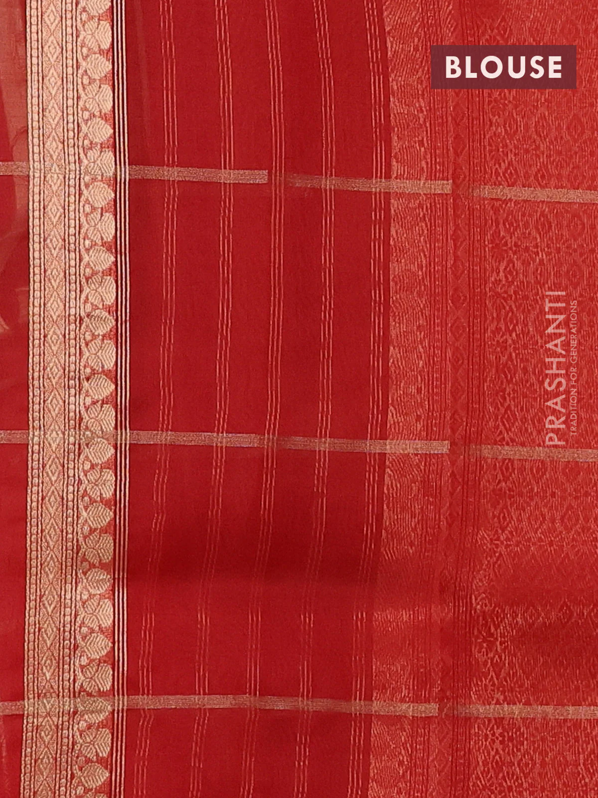 Banarasi organza silk saree red with allover zari checks & buttas and zari woven border - Image 3