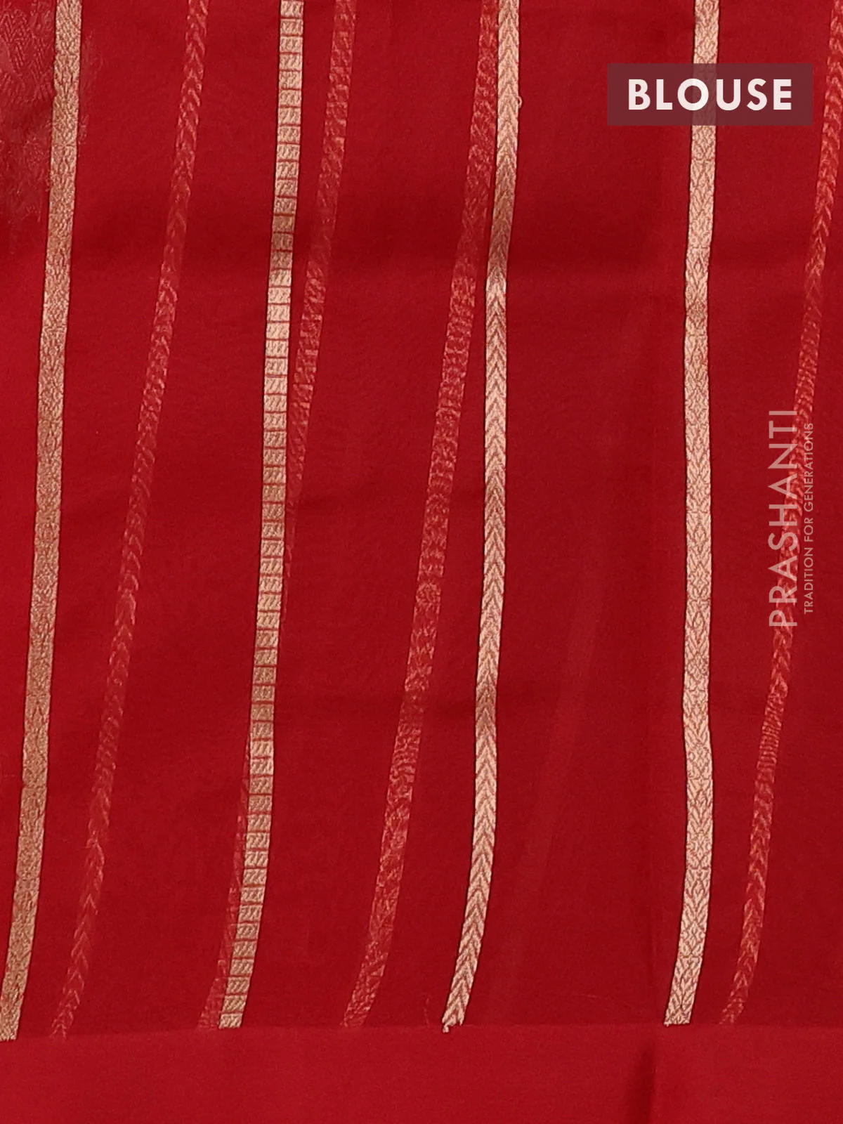Banarasi organza silk saree red with zari stripes & buttas and simple border - Image 3
