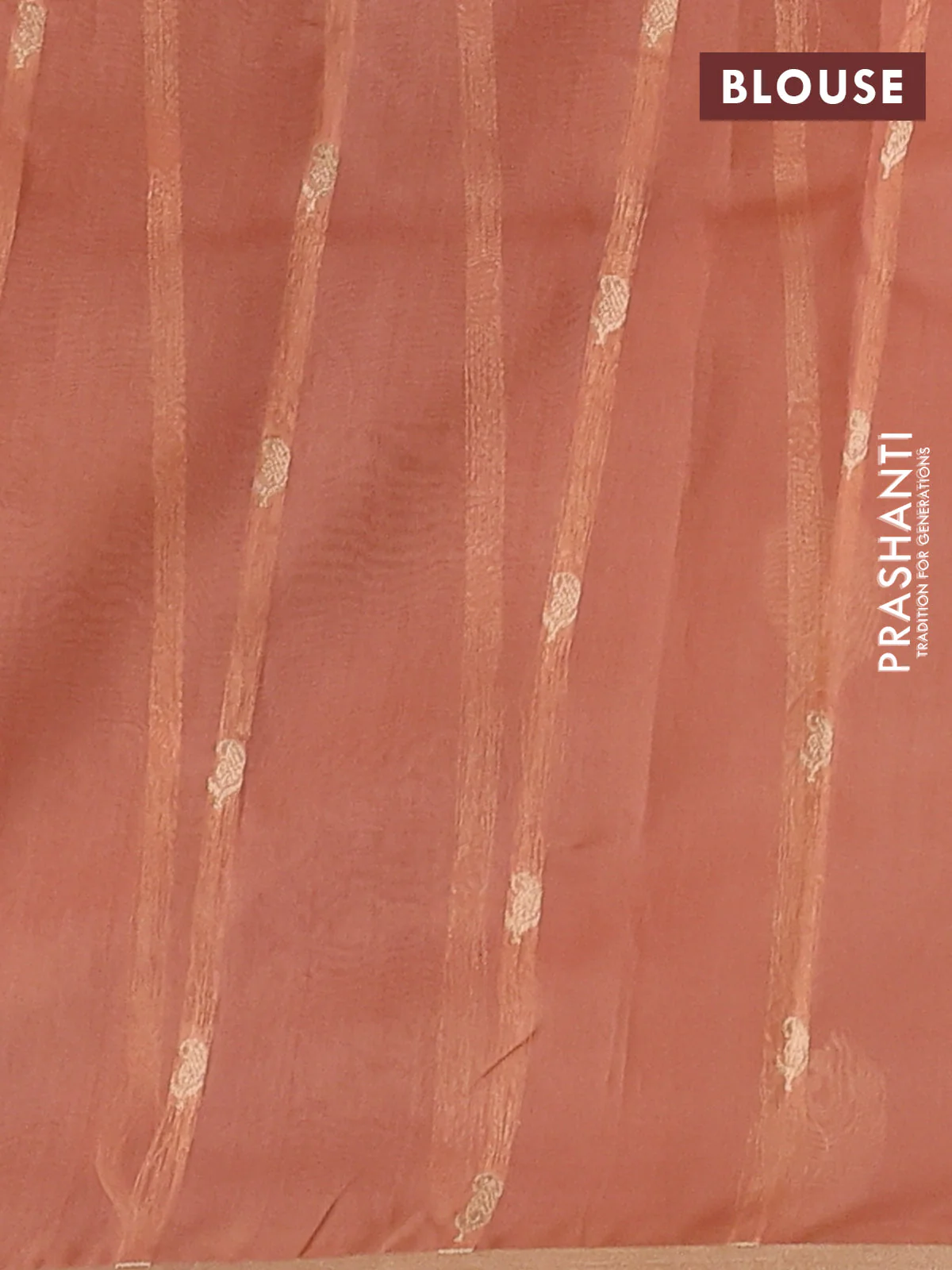Banarasi organza silk saree rust shade with zari woven buttas and zari woven border - Image 3