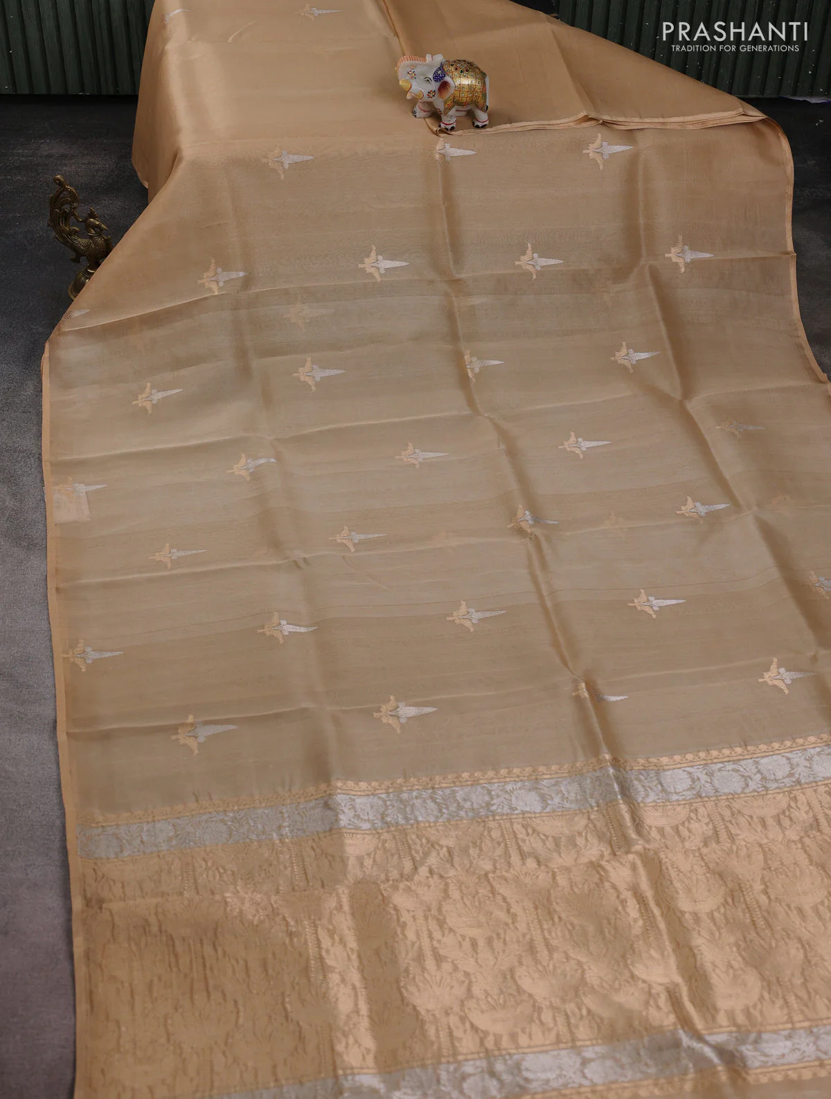 Banarasi organza silk saree sandal with zari woven buttas and zari woven border - Image 2
