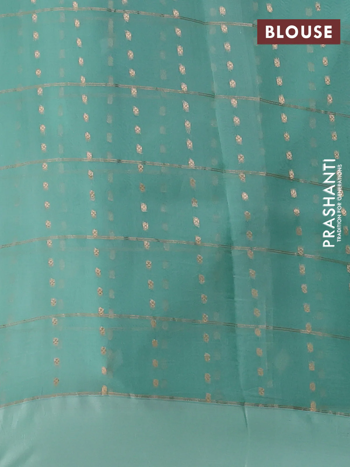 Banarasi organza silk saree teal blue with allover zari checks & buttas and simple border - Image 3