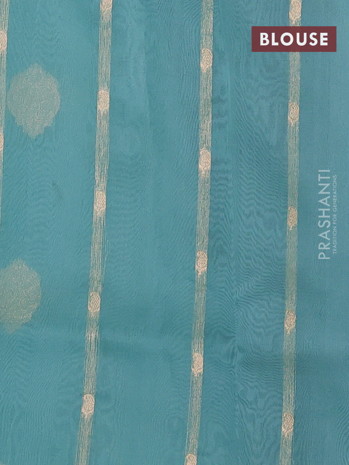 Banarasi organza silk saree teal blue with zari woven buttas and zari woven border - Image 3