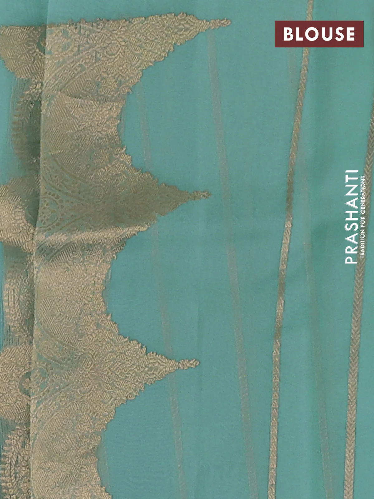 Banarasi organza silk saree teal blue with zari woven buttas and zari woven border - Image 3