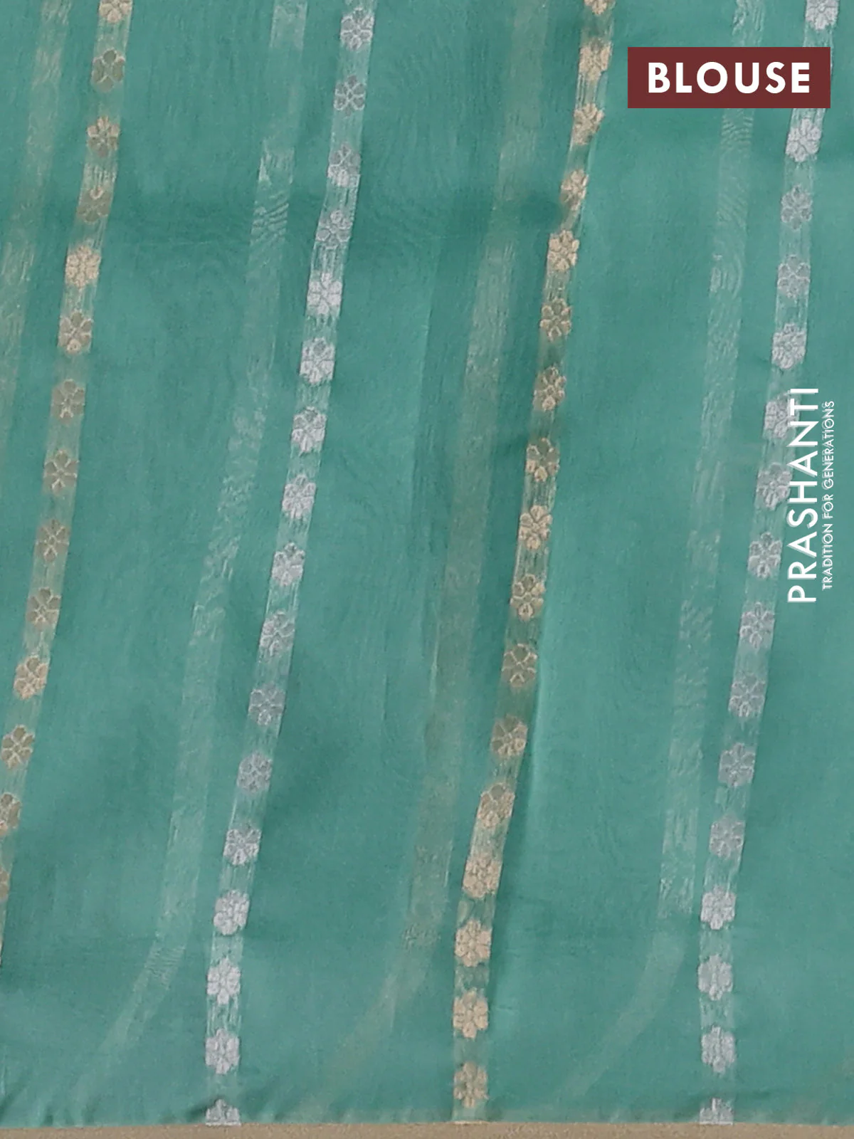 Banarasi organza silk saree teal green with allover silver & zari weaves and zari woven border - Image 3