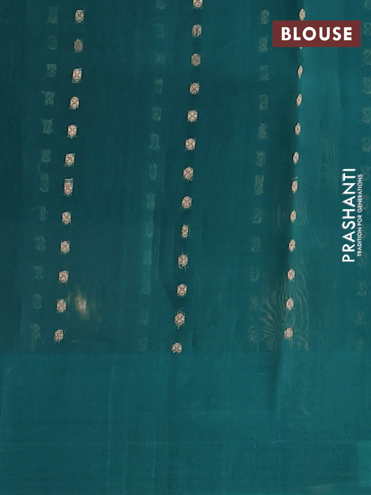 Banarasi organza silk saree teal green with allover zari woven buttas and zari woven simple border - Image 3