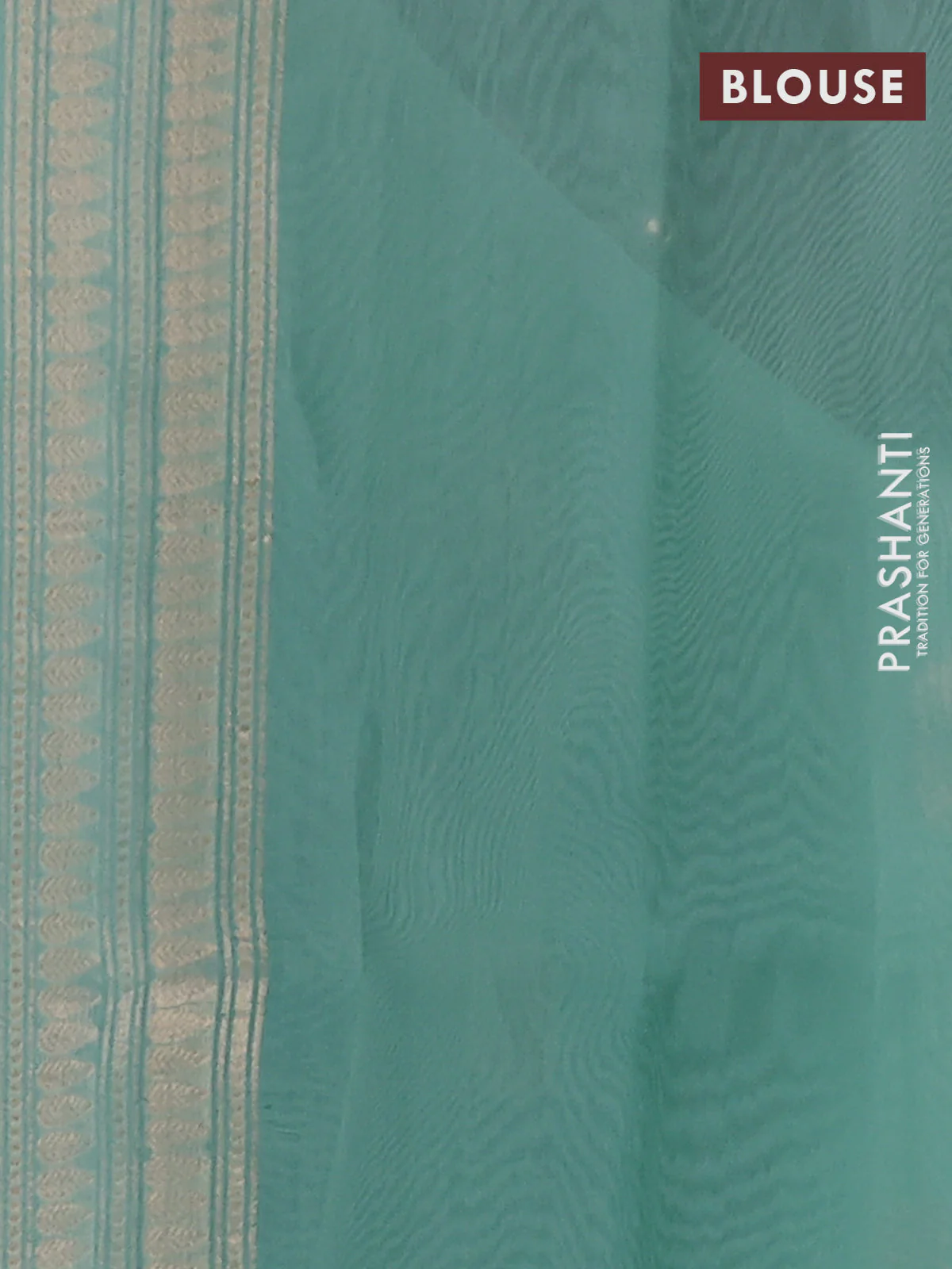 Banarasi organza silk saree teal green with prints & sequin embroidery work and zari woven border - Image 3