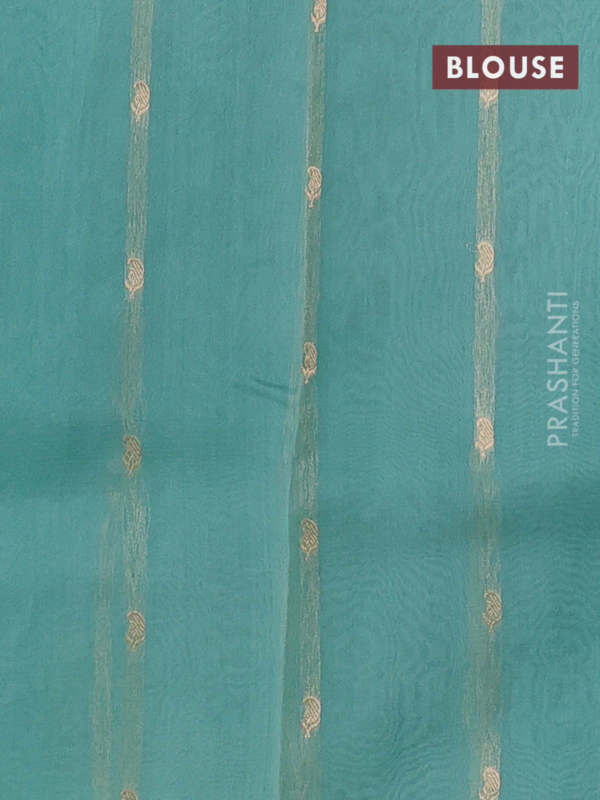 Banarasi organza silk saree teal green with zari woven buttas and zari woven border - Image 3
