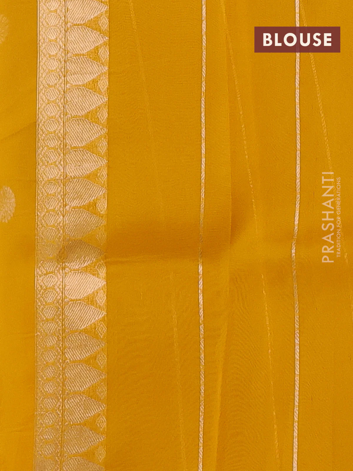 Banarasi organza silk saree yellow with rudraksha silver & gold zari woven buttas and zari woven border - Image 3