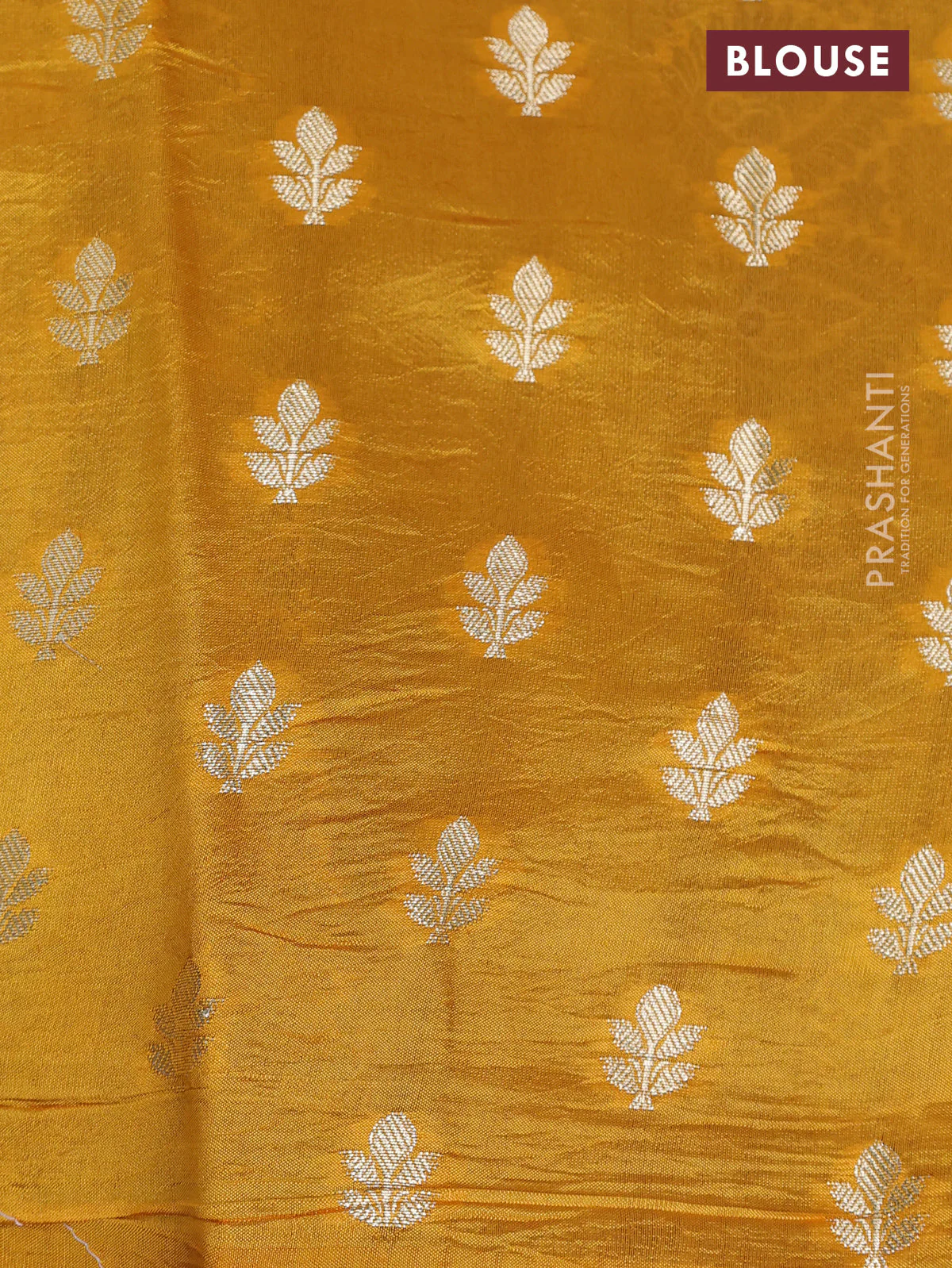 Banarasi poona silk saree blue and mango yellow with allover zari weaves in borderless style - Image 9