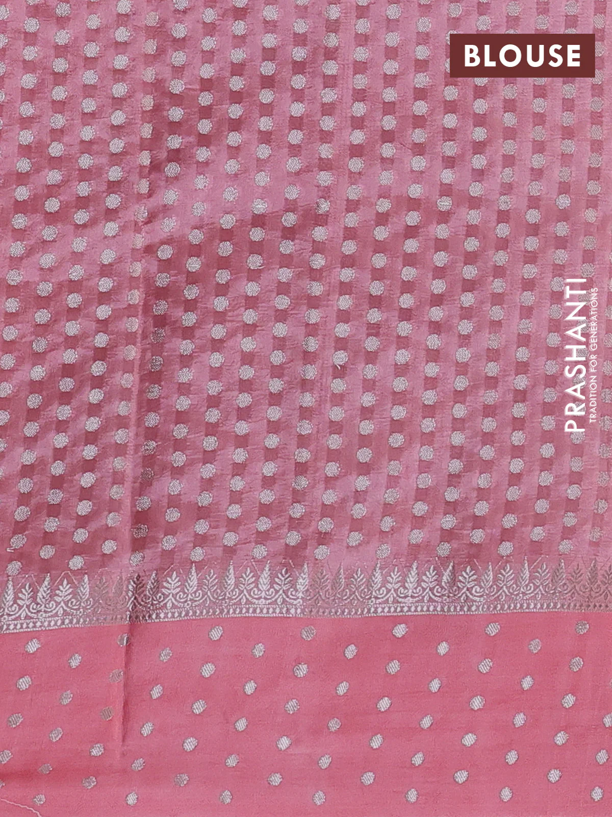 Banarasi poona silk saree blue and peach shade with allover silver zari weaves and silver zari woven butta border - Image 4