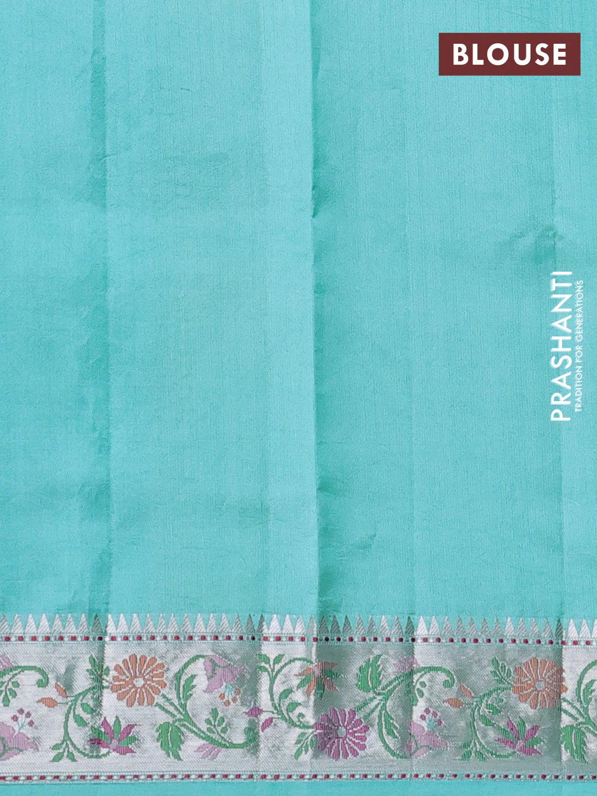 Banarasi poona silk saree cs blue and teal blue with floral zari woven buttas and floral design zari woven border - Image 4