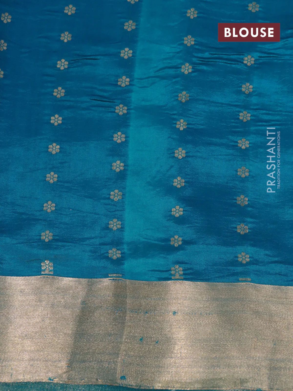Banarasi poona silk saree cs blue with silver & gold zari weaves and zari woven border - Image 5
