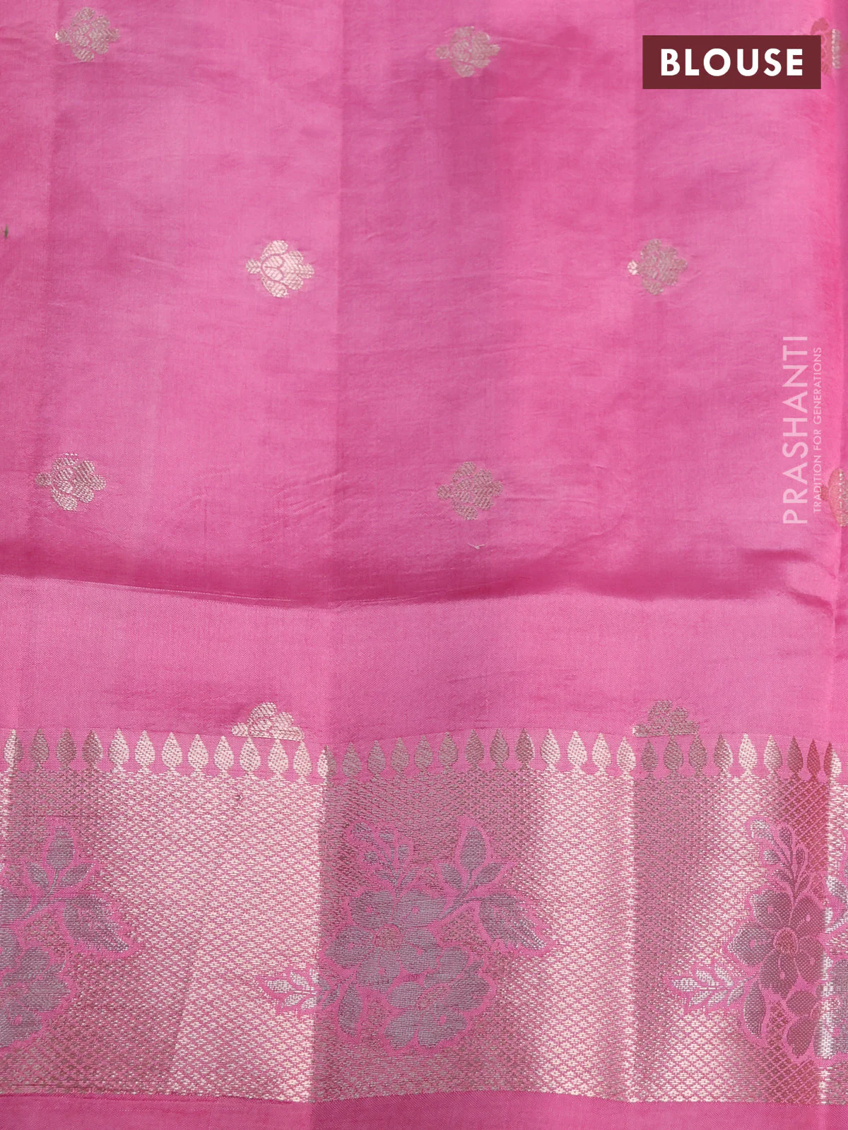 Banarasi poona silk saree dark pink and light pink with allover thread & zari woven floral weaves and zari woven floral border - Image 4