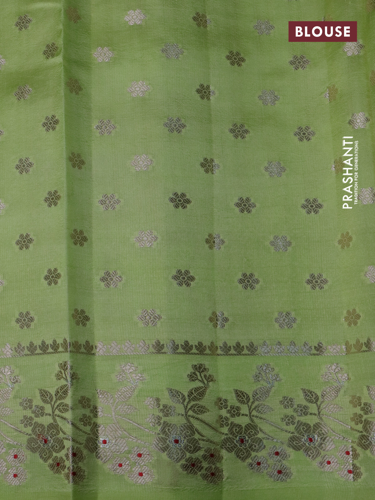 Banarasi poona silk saree green and light green with allover zari weaves and zari woven border - Image 3