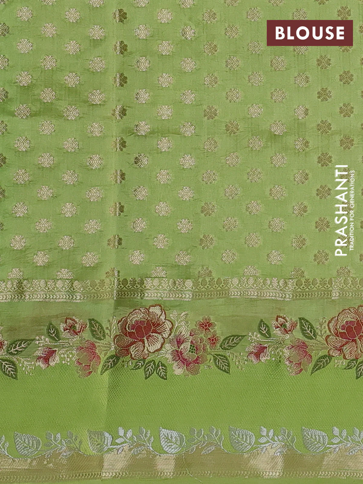 Banarasi poona silk saree green and light green with floral zari woven buttas and long floral zari woven border - Image 4