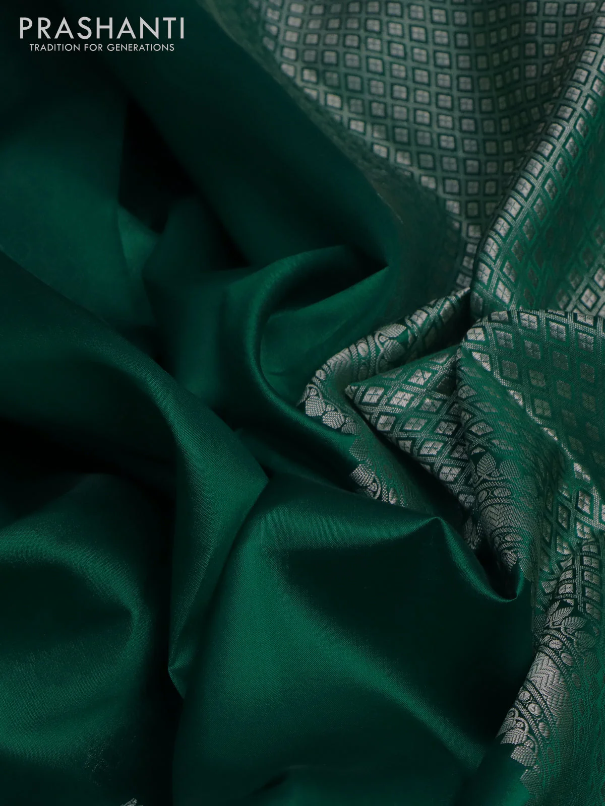 Banarasi poona silk saree green and violet with zari woven floral buttas and zari woven border - Image 2