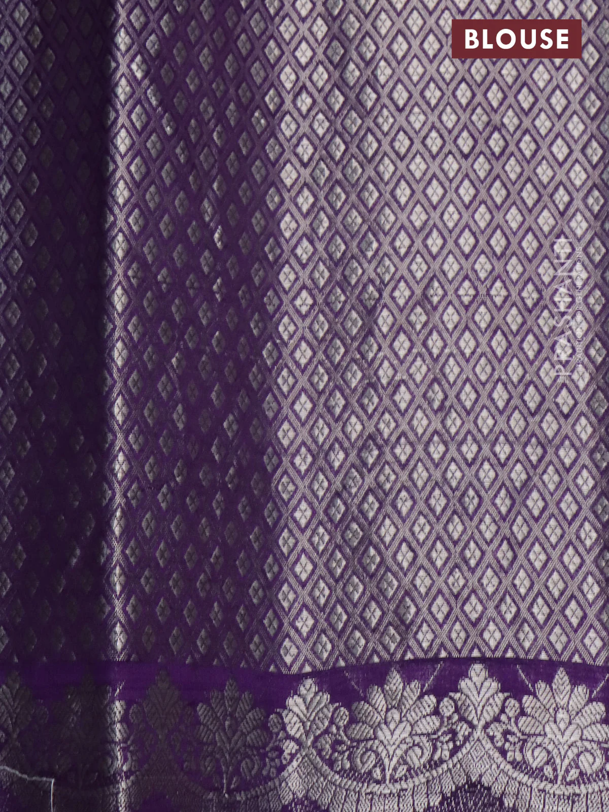 Banarasi poona silk saree green and violet with zari woven floral buttas and zari woven border - Image 3