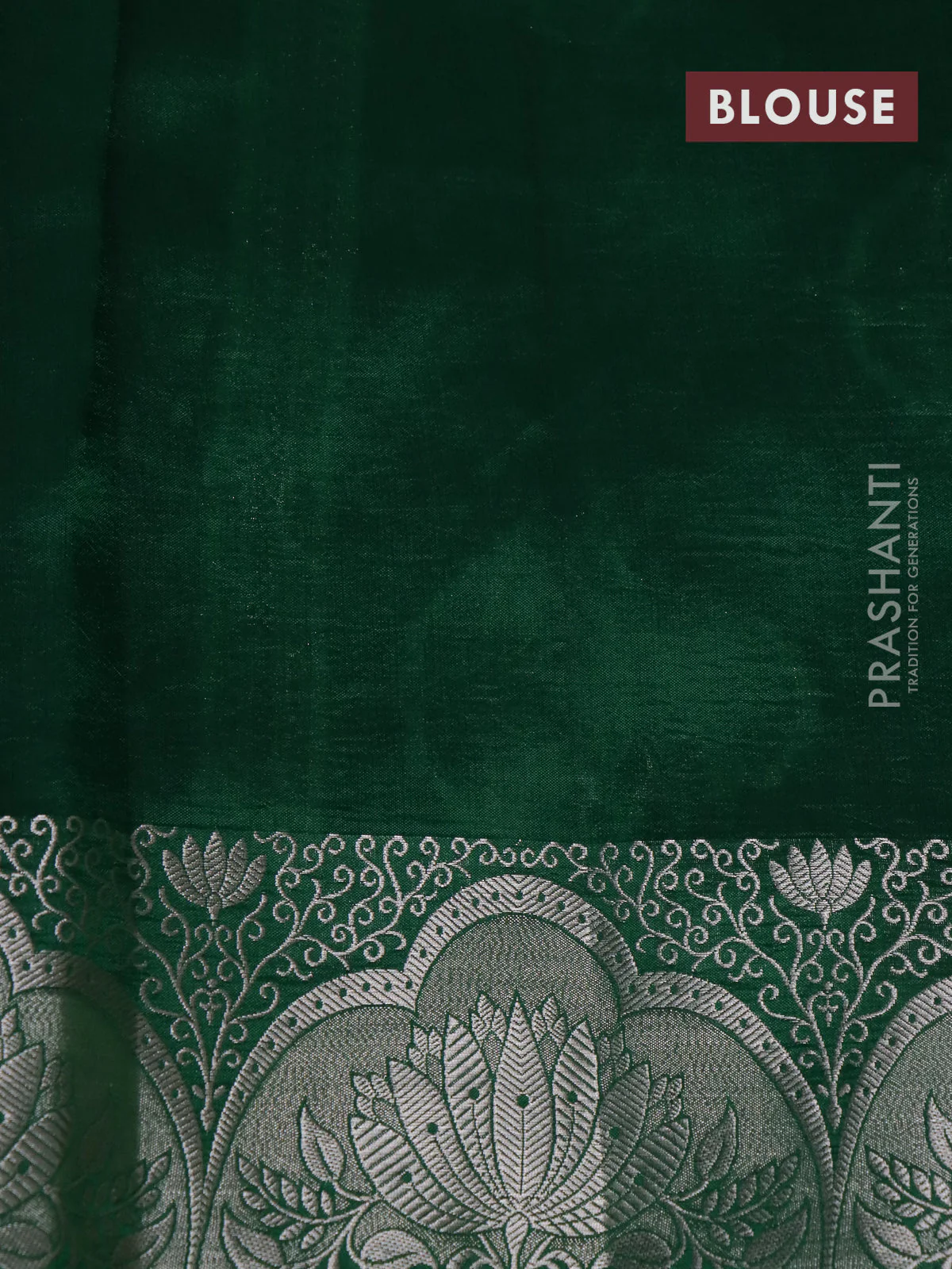 Banarasi poona silk saree green with allover silver zari weaves and silver zari woven border - Image 4