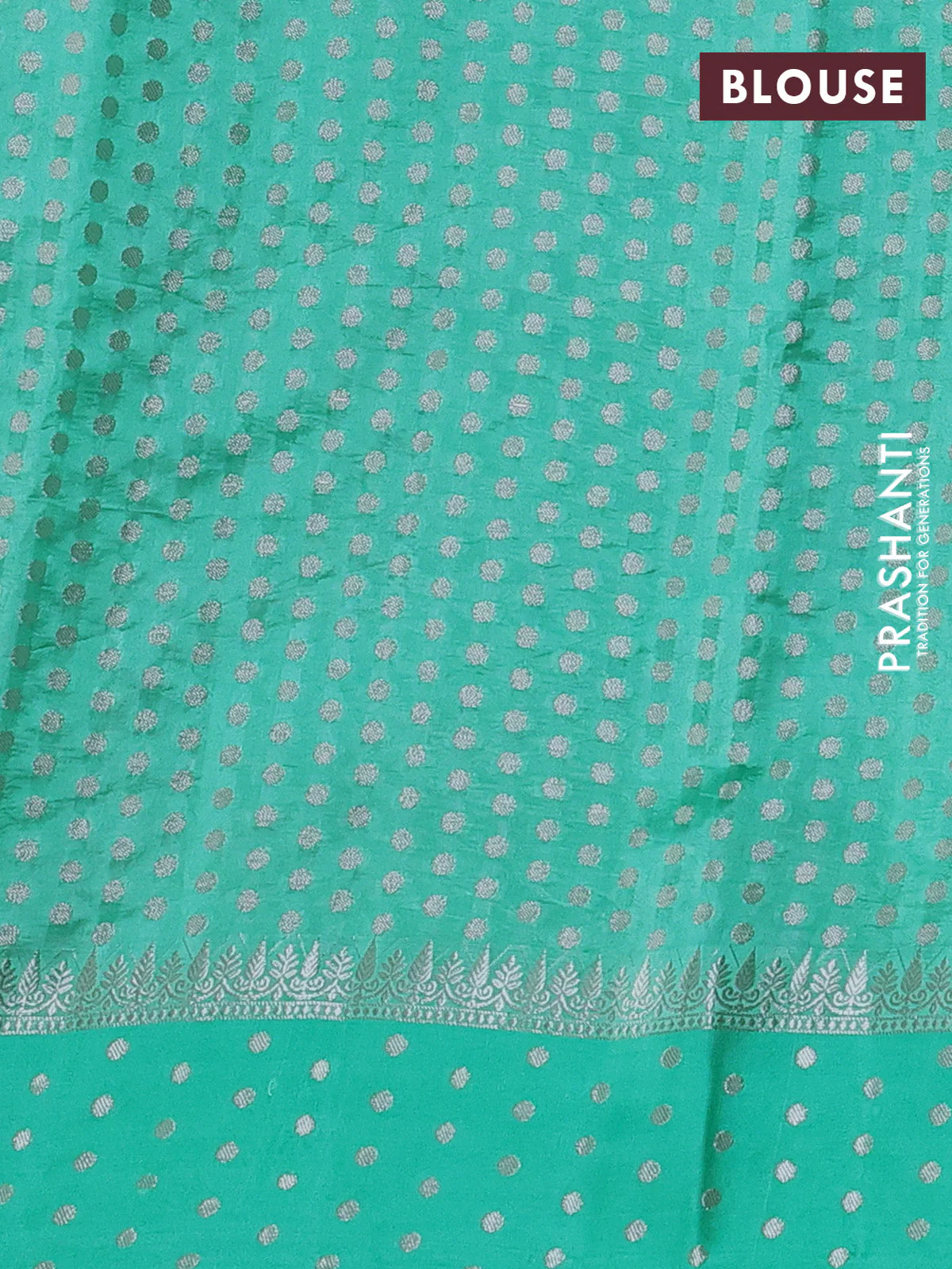 Banarasi poona silk saree orange and teal green shade with allover silver zari weaves and silver zari woven butta border - Image 4