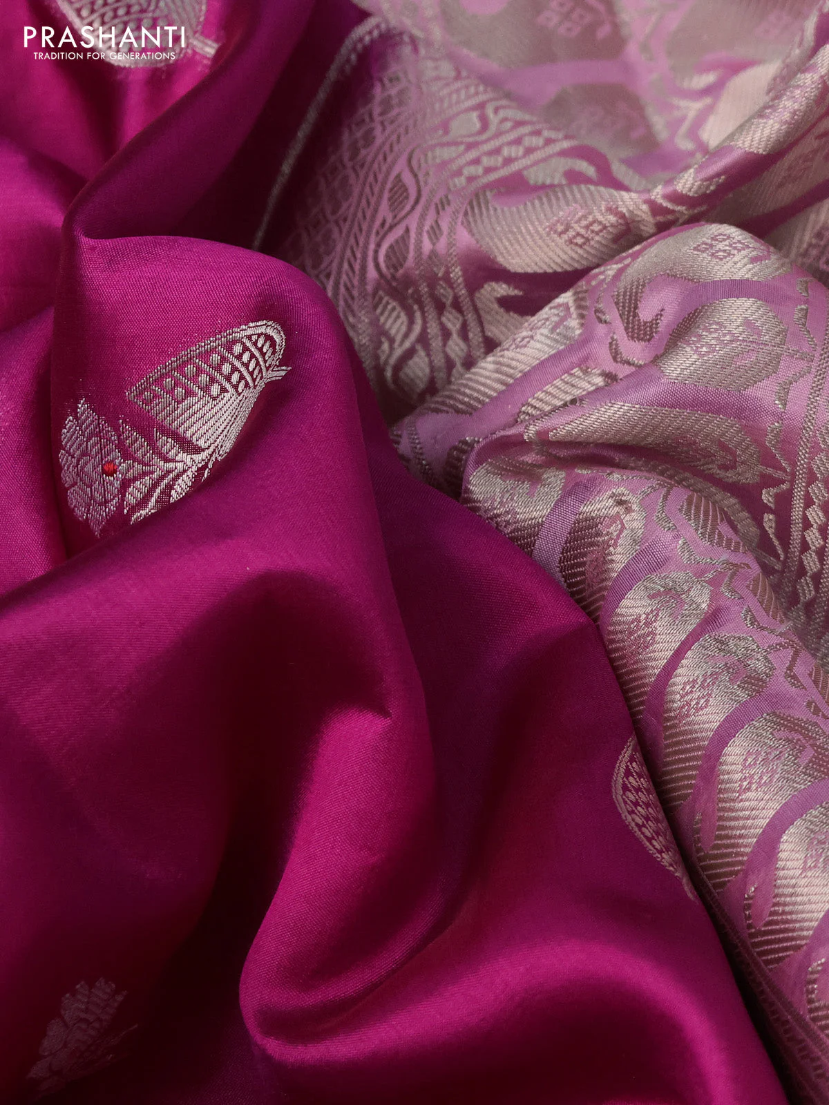 Banarasi poona silk saree pink and light pink with zari woven buttas and thread & zari woven border - Image 3
