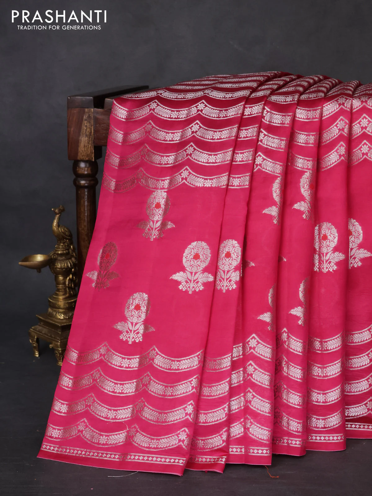 Banarasi poona silk saree pink and orange with zari weaves and zari woven border - Image 6