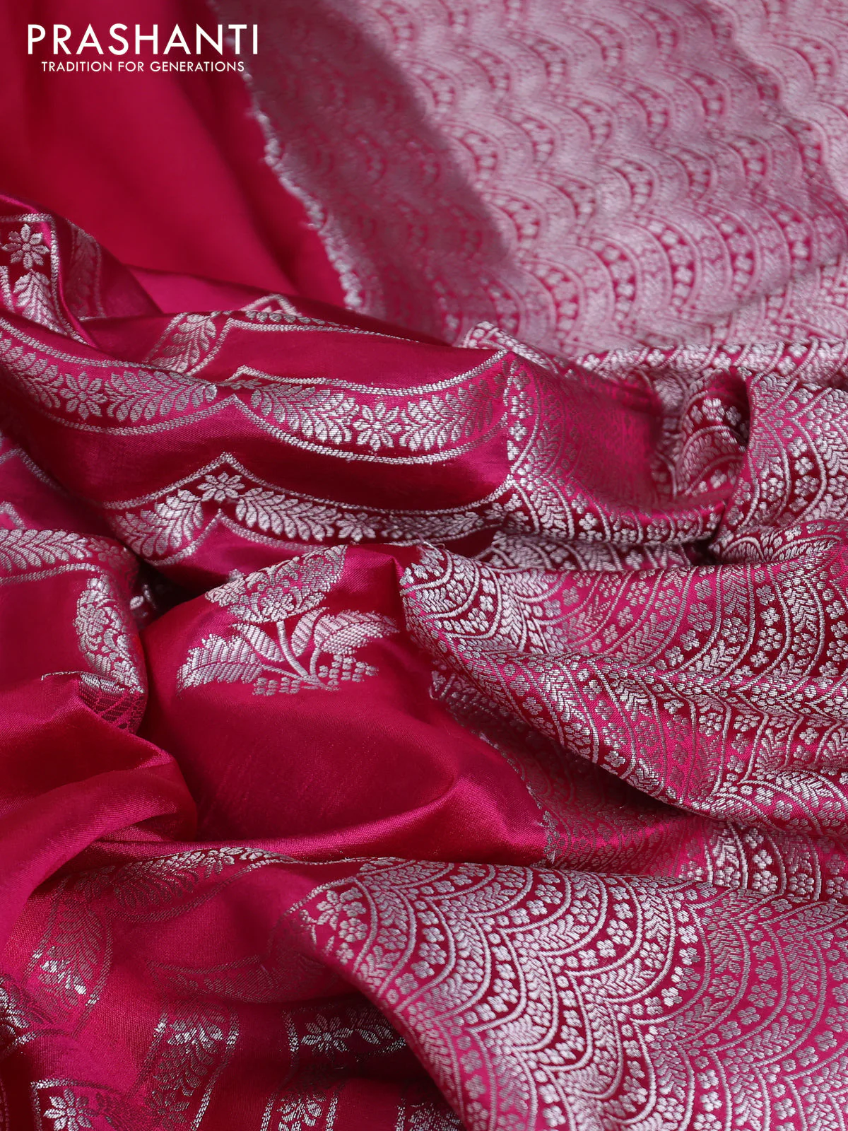 Banarasi poona silk saree pink and orange with zari weaves and zari woven border - Image 8