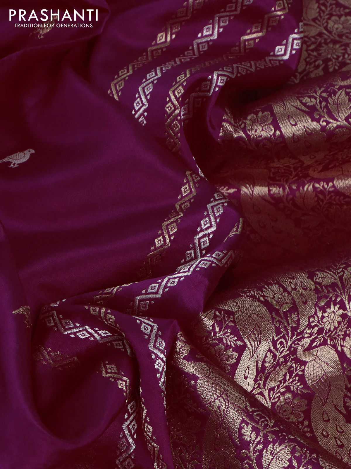 Banarasi poona silk saree pink with zari woven buttas and zari woven butta border - Image 3