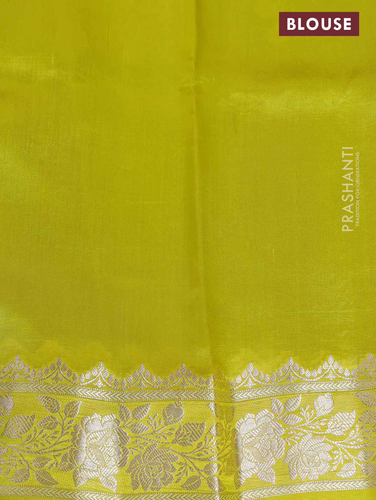Banarasi poona silk saree purple and lime yellow with thread & zari weaves and floral design zari woven border - Image 8