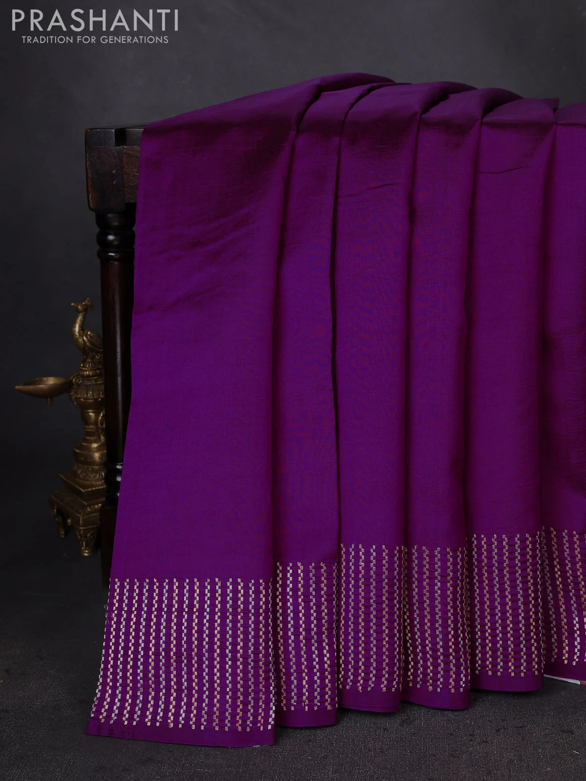 Banarasi poona silk saree purple with plain body and zari woven border