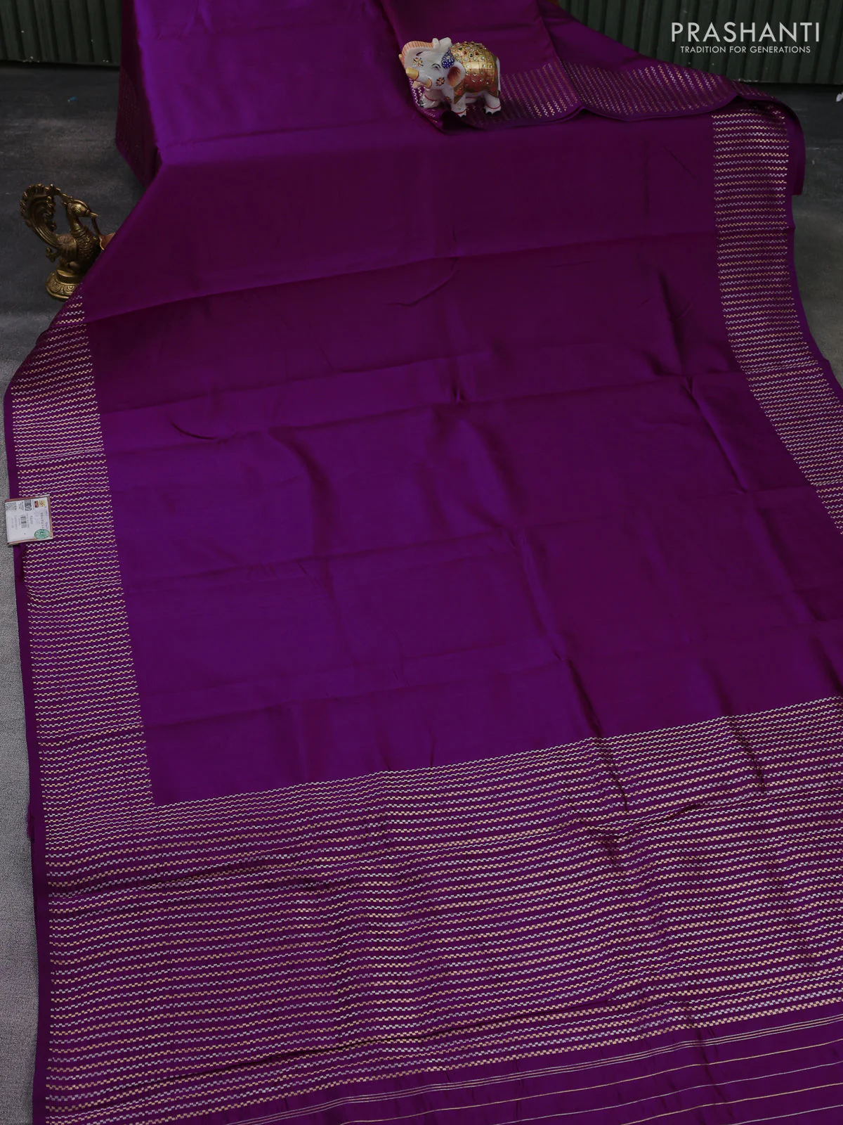 Banarasi poona silk saree purple with plain body and zari woven border - Image 2
