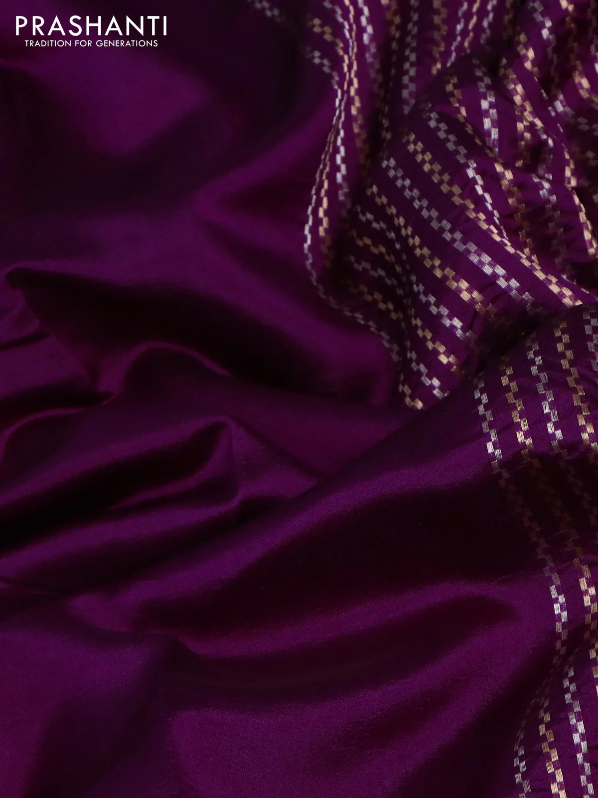 Banarasi poona silk saree purple with plain body and zari woven border - Image 3