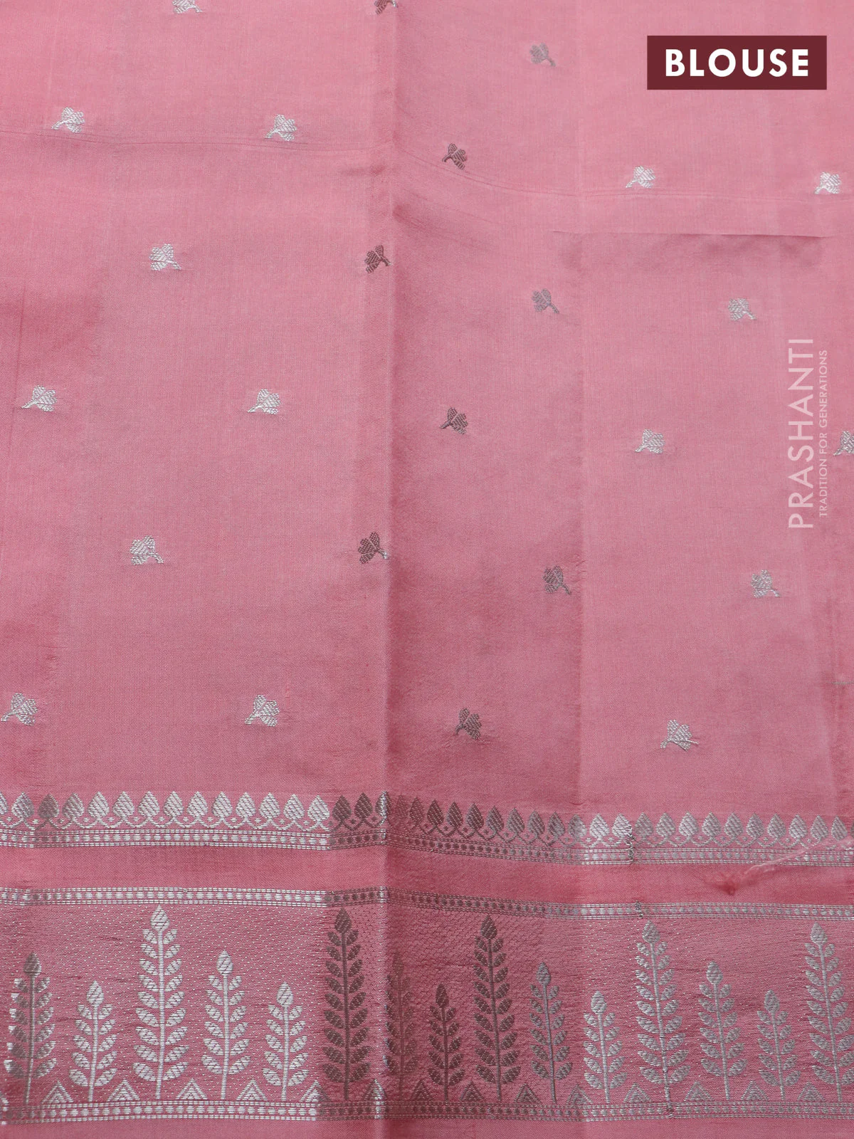 Banarasi poona silk saree red and peach shade with allover thread & silver zari weaves and silver zari woven border - Image 4