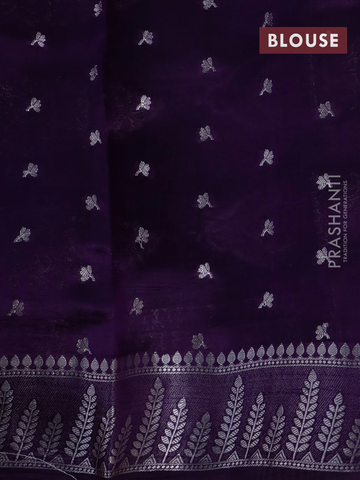 Banarasi poona silk saree teal green and violet with allover thread & silver zari weaves and silver zari woven border - Image 4
