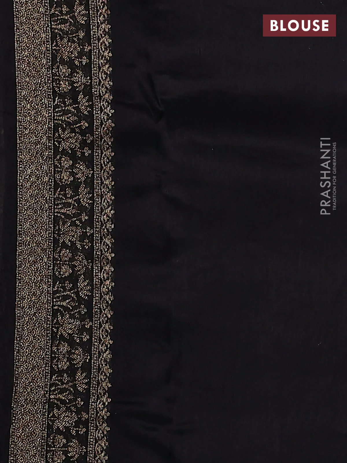 Banarasi raw silk saree black with allover thread & zari weaves and woven border - Image 3