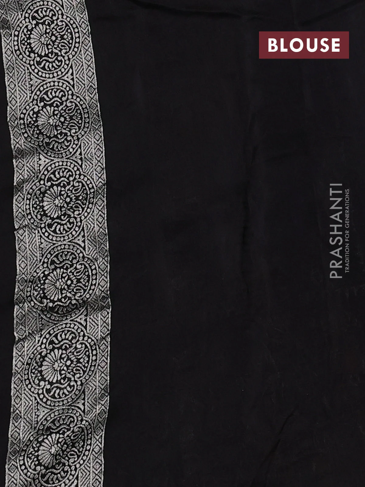 Banarasi raw silk saree black with silver zari woven buttas and zari woven paithani style border - Image 3