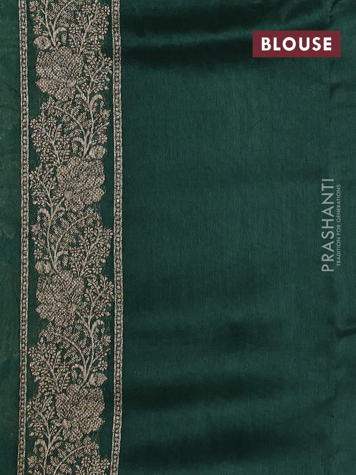 Banarasi raw silk saree bottle green with zari weaves & buttas and floral design woven border - Image 3