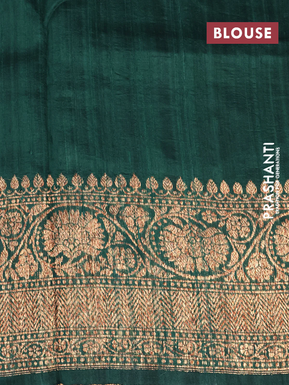 Banarasi raw silk saree dark green with thread & zari woven buttas and woven border - Image 16