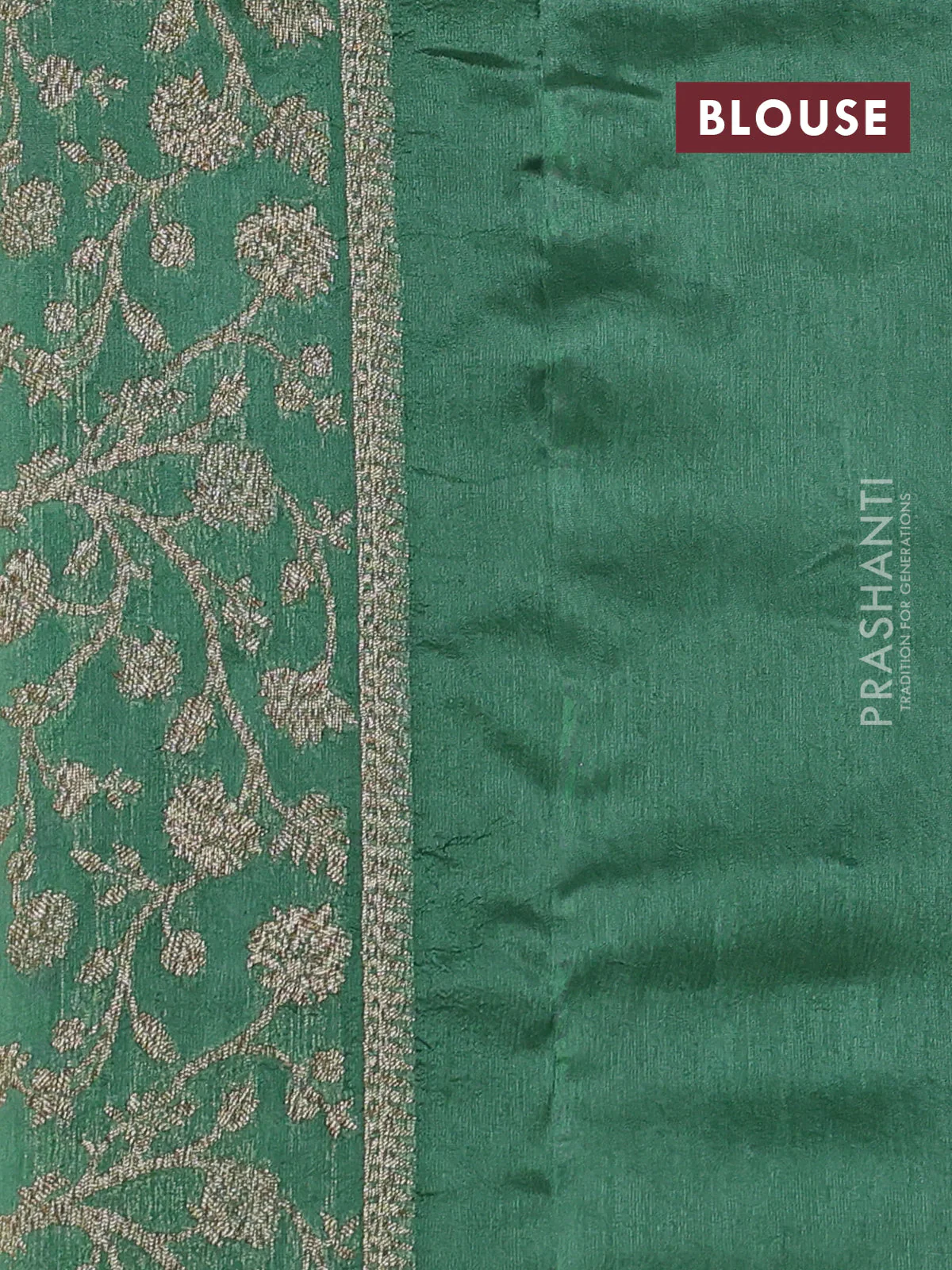 Banarasi raw silk saree green with allover thread & zari weaves and long woven border - Image 7