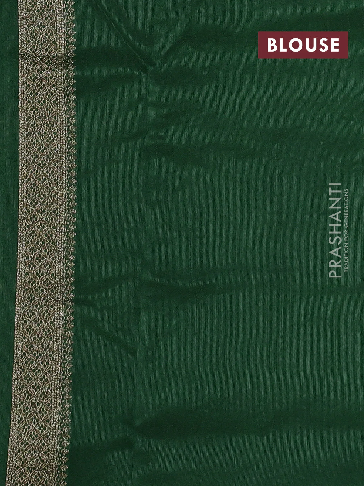Banarasi raw silk saree green with allover thread & zari weaves and long woven border - Image 3