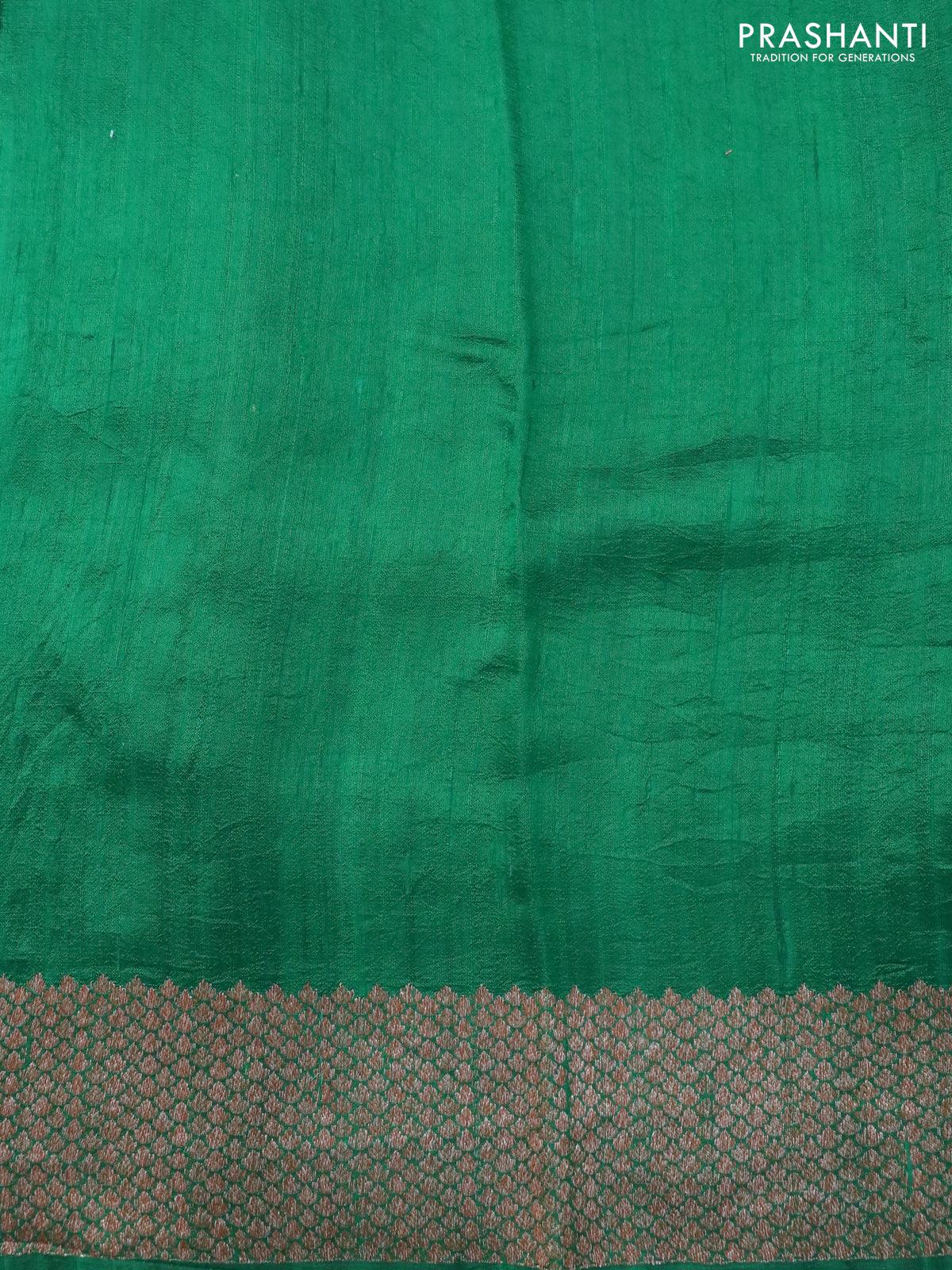 Banarasi raw silk saree green with allover thread & zari woven buttas and woven border - Image 4