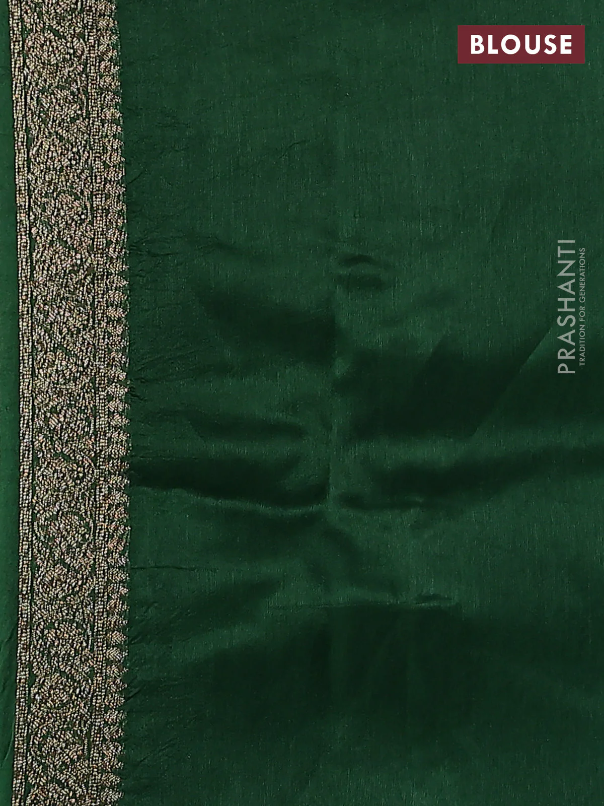 Banarasi raw silk saree green with thread & zari woven buttas and floral design woven border - Image 3