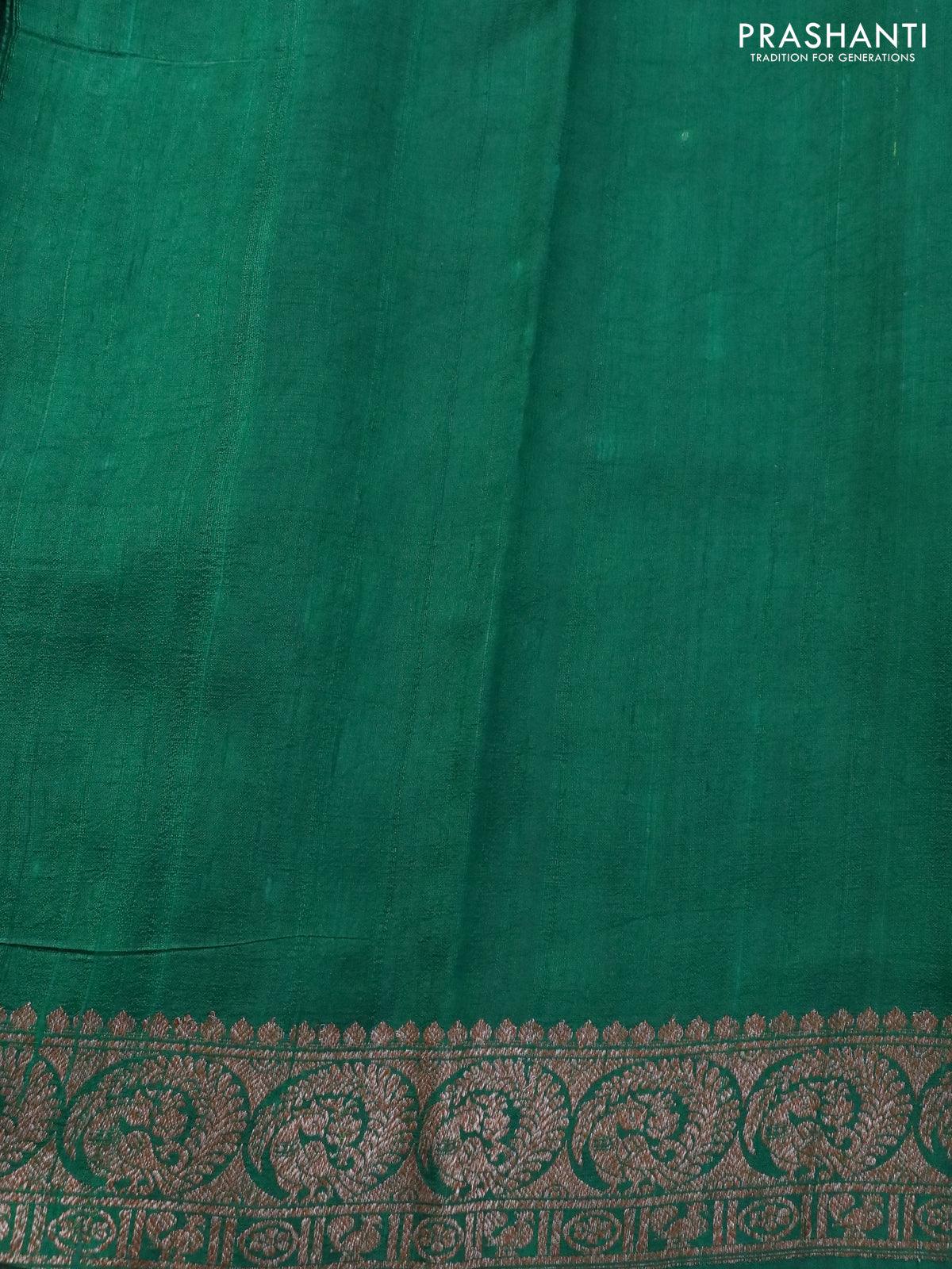 Banarasi raw silk saree green with thread & zari woven buttas and woven border - Image 4