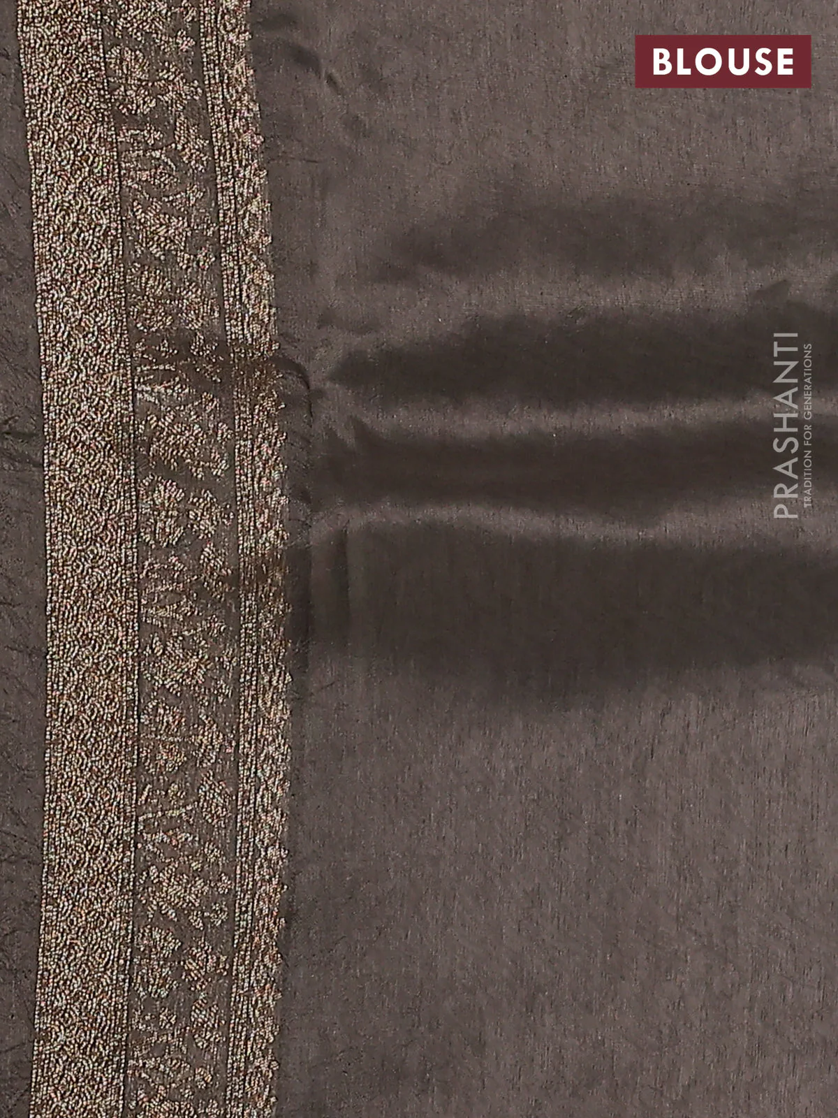 Banarasi raw silk saree grey with allover thread & zari weaves and woven border - Image 3